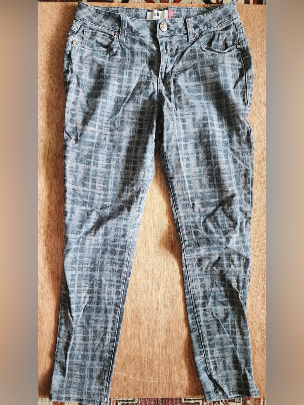 Cabi Curvy Grid Skinny Jeans Blue Gray Wash Stretch Denim Style 3049 Size 10